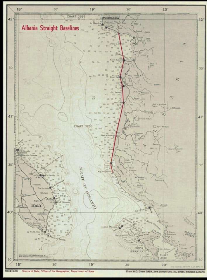 Χάρτης αλβανικών χωρικών υδάτων 1989
