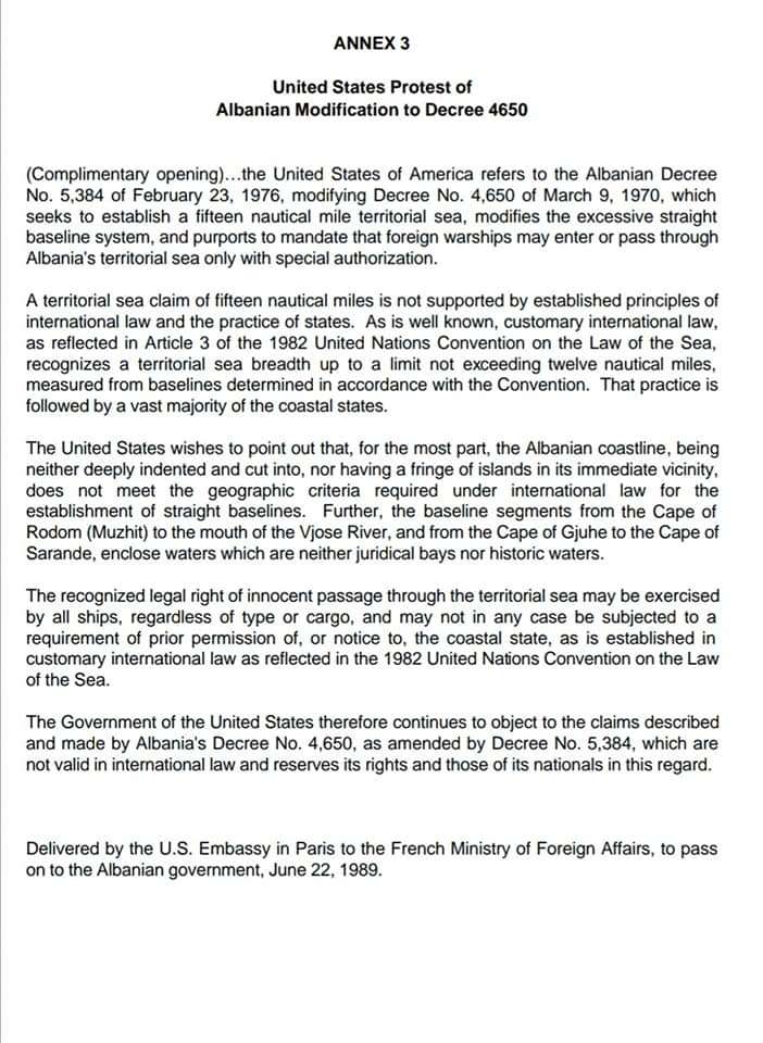 Έγγραφο CIA για την μείωση των χωρικών υδάτων της Αλβανίας στα 12 μίλια