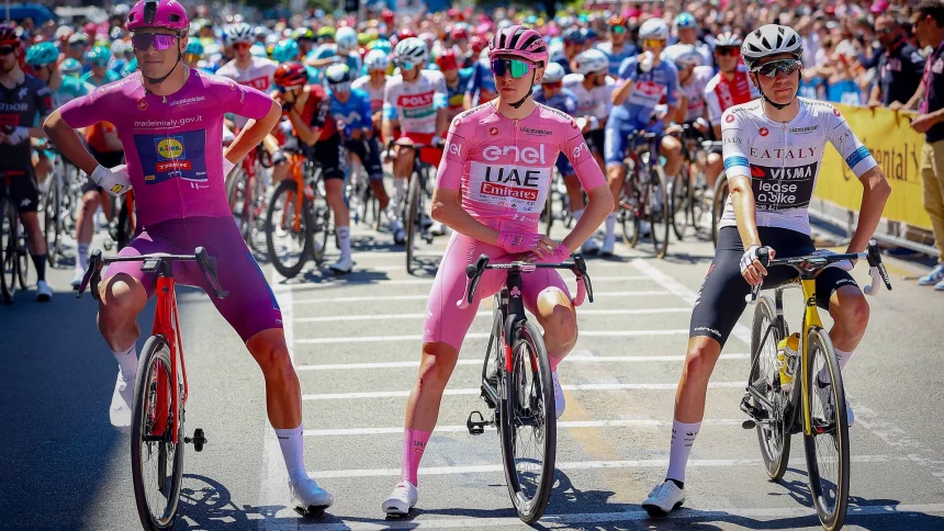 Giro d’Italia: «Σοκαρισμένοι οι αθλητές με την άθλια κατάσταση των δρόμων στην Αλβανία» 1 Giro leaders jerseys